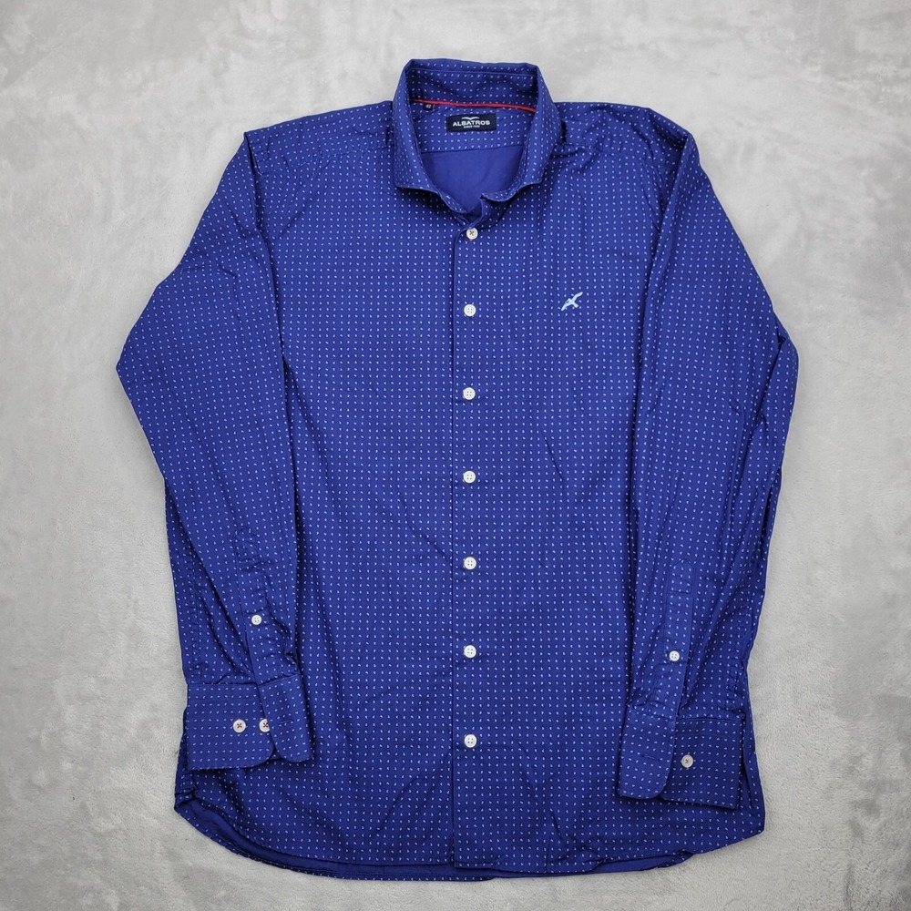 Albatros Shirt Mens Large Blue Button Up Dress Oxford Collared Rockabilly Adult
